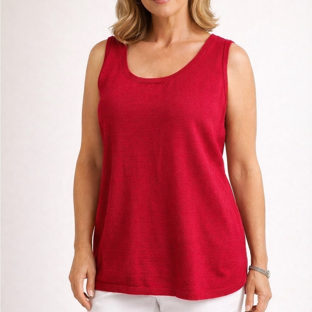 Chico’s Sleeveless Red Sweater Blouse Womens 3 Lagenlook Preppy Casual Coastal
